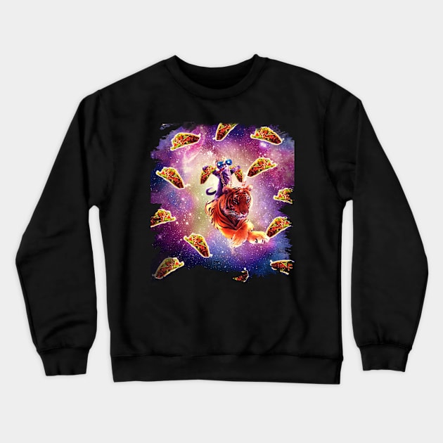 Thug Space Cat On Tiger Unicorn - Taco Crewneck Sweatshirt by Random Galaxy